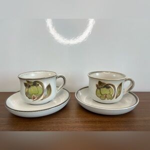 Vtg Denby Troubadour CUP MUG & SAUCER Set Of 2  Green Floral England Stoneware
